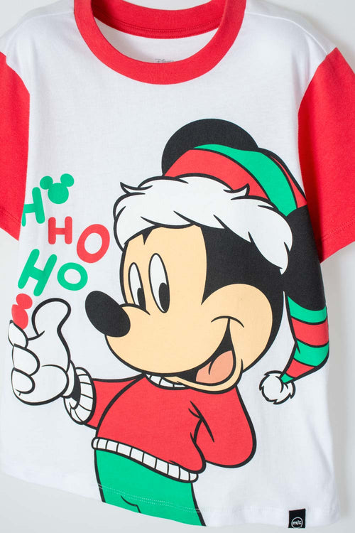 PIJAMA DE MICKEY MOUSE BLANCA, ROJA Y VERDE DE PANTALÓN LARGO PARA NIÑO UNISEX