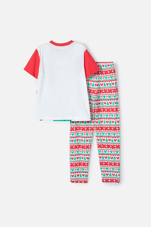 PIJAMA DE MICKEY MOUSE BLANCA, ROJA Y VERDE DE PANTALÓN LARGO PARA NIÑO UNISEX