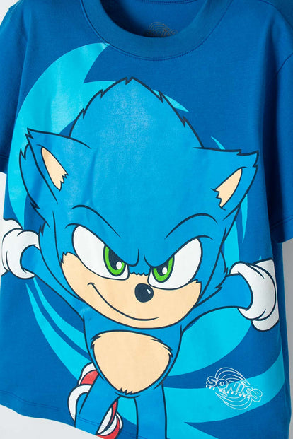 CAMISETA DE SONIC AZUL MANGA CORTA PARA NIÑO