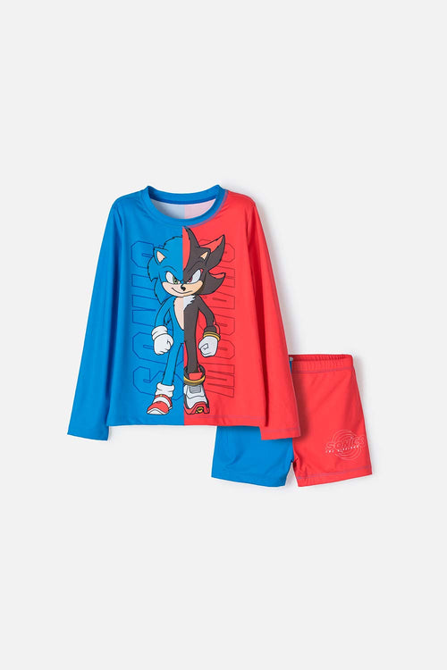 BLUE AND RED LONG SLEEVE SONIC SWIMSUIT FOR BOYS