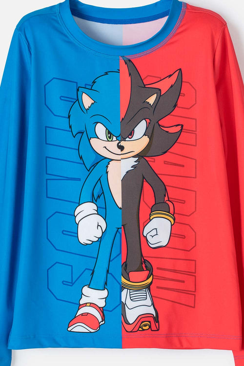 BLUE AND RED LONG SLEEVE SONIC SWIMSUIT FOR BOYS