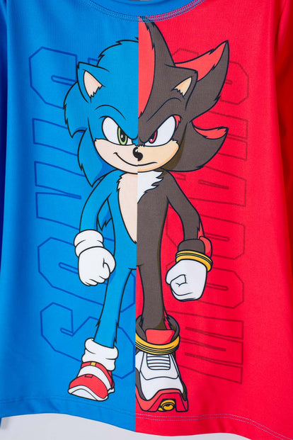 TRAJE DE BAÑO DE SONIC AZUL Y ROJO DE MANGA LARGA PARA NIÑO