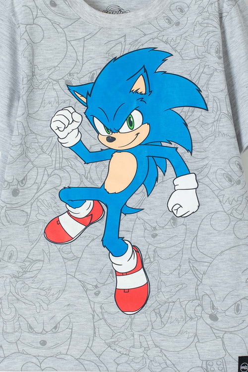 CAMISETA SONIC MANGA CORTA GRIS JASPE PARA NIÑO