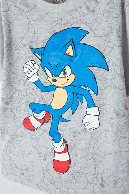 CAMISETA SONIC MANGA CORTA GRIS JASPE PARA NIÑO