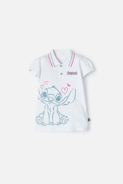 CAMISETA TIPO POLO DE STITCH BLANCA TIPO POLO PARA NIÑA