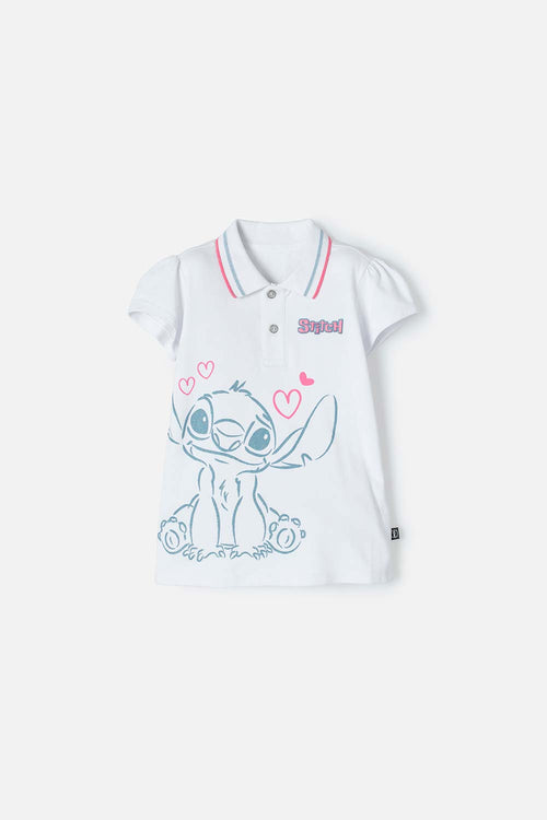 STITCH WHITE POLO SHIRT FOR GIRLS