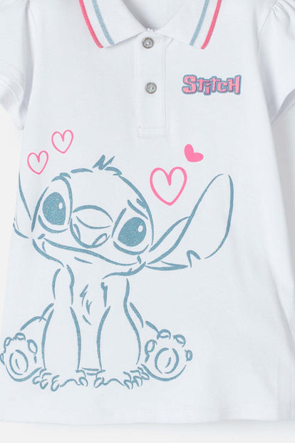 CAMISETA TIPO POLO DE STITCH BLANCA TIPO POLO PARA NIÑA