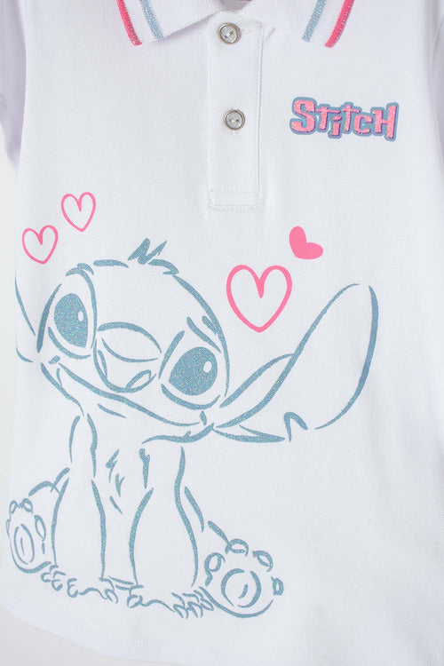 STITCH WHITE POLO SHIRT FOR GIRLS