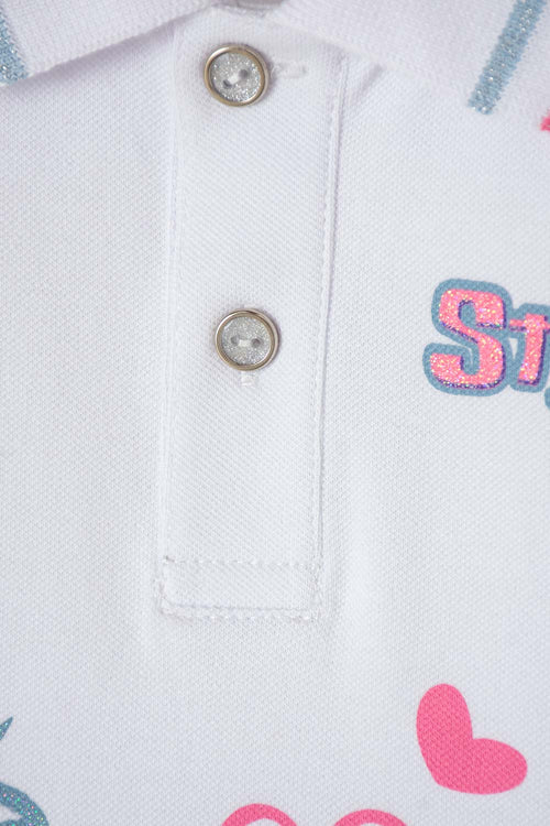 STITCH WHITE POLO SHIRT FOR GIRLS