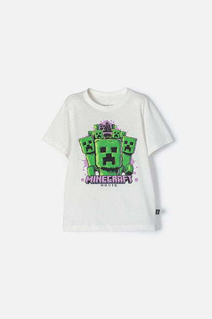 CAMISETA DE MINECRAFT MARFIL ESTAMPADA EN FRENTE PARA NIÑO
