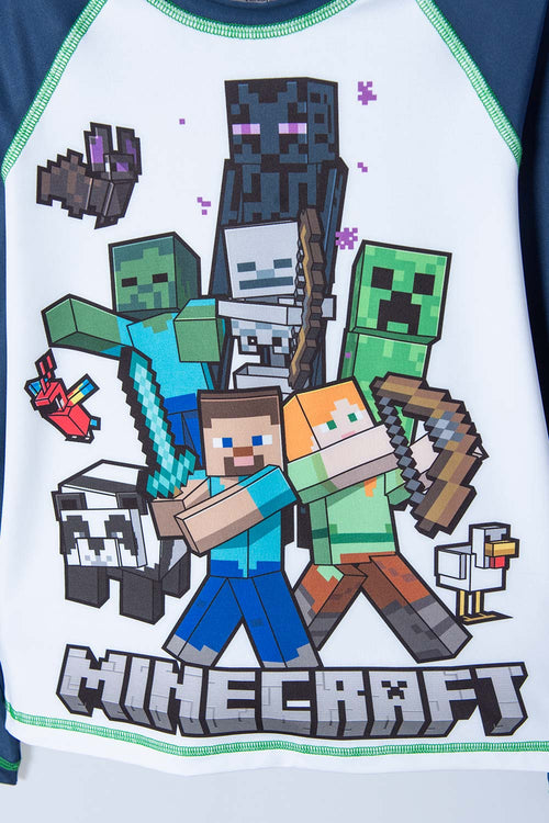 CAMISETA DE BAÑO DE MINECRAFT AZUL Y BLANCA MANGA LARGA PARA NIÑO
