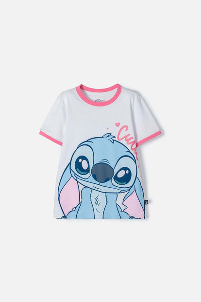 CAMISETA DE STITCH BLANCA ESTAMPADA EN FRENTE PARA NIÑA