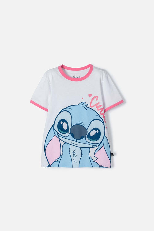 GIRL'S WHITE STITCH PRINT T-SHIRT