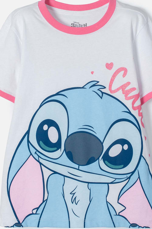 GIRL'S WHITE STITCH PRINT T-SHIRT
