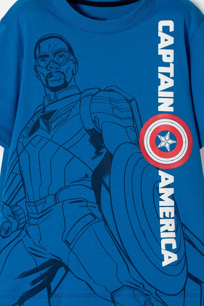 CAMISETA DEL CAPITÁN AMÉRICA AZUL MANGA CORTA PARA NIÑO