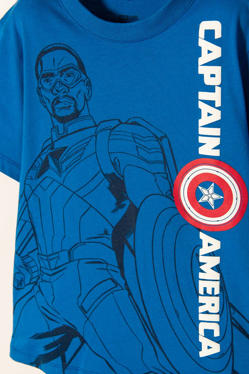 CAMISETA DEL CAPITÁN AMÉRICA AZUL MANGA CORTA PARA NIÑO