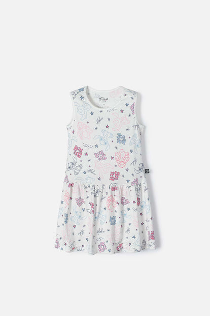VESTIDO DE STITCH MARFIL MANGA SISA CON BOLERO PARA NIÑA