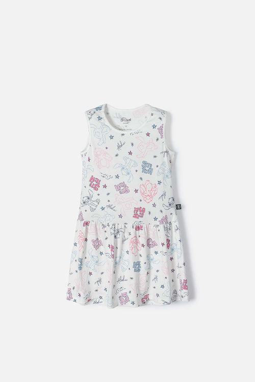 VESTIDO DE STITCH MARFIL MANGA SISA CON BOLERO PARA NIÑA