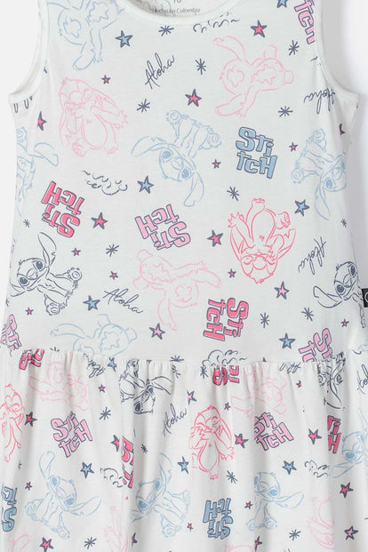 VESTIDO DE STITCH MARFIL MANGA SISA CON BOLERO PARA NIÑA