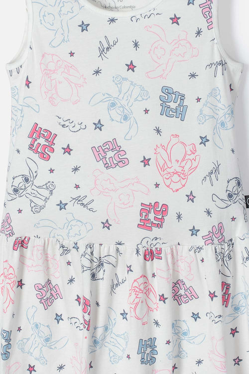 VESTIDO DE STITCH MARFIL MANGA SISA CON BOLERO PARA NIÑA