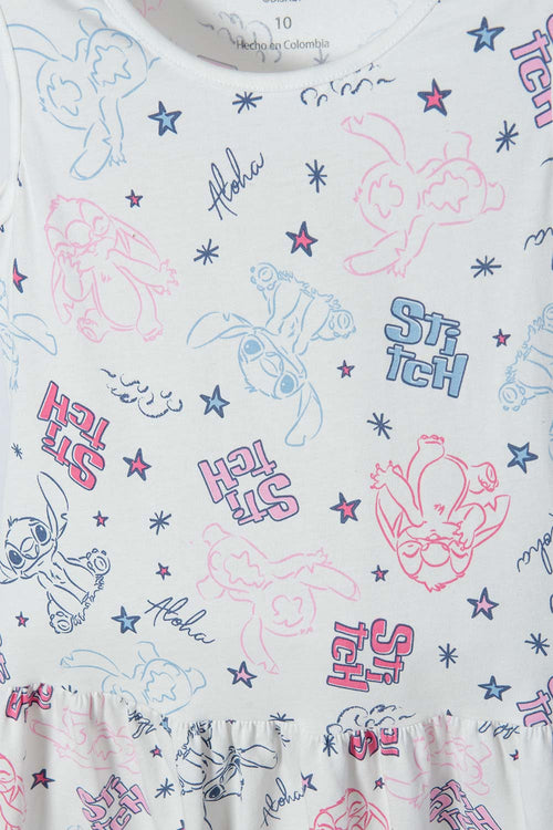 VESTIDO DE STITCH MARFIL MANGA SISA CON BOLERO PARA NIÑA