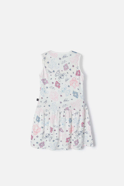 VESTIDO DE STITCH MARFIL MANGA SISA CON BOLERO PARA NIÑA