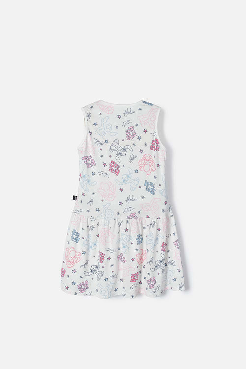 VESTIDO DE STITCH MARFIL MANGA SISA CON BOLERO PARA NIÑA