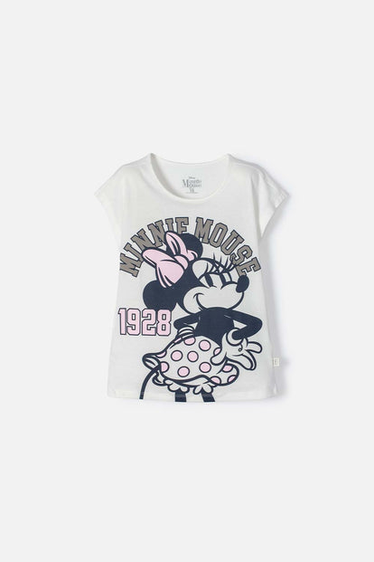 CAMISETA DE MINNIE MOUSE MARFIL MANGA CORTA PARA NIÑA
