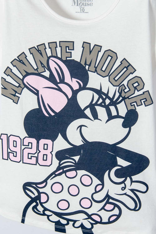 CAMISETA DE MINNIE MOUSE MARFIL MANGA CORTA PARA NIÑA