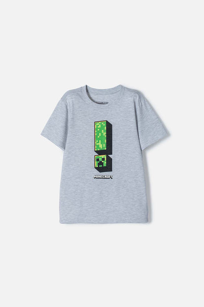 CAMISETA DE MINECRAFT GRIS MANGA CORTA PARA NIÑO