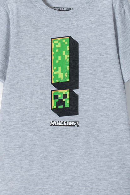 CAMISETA DE MINECRAFT GRIS MANGA CORTA PARA NIÑO