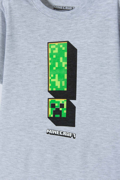 CAMISETA DE MINECRAFT GRIS MANGA CORTA PARA NIÑO
