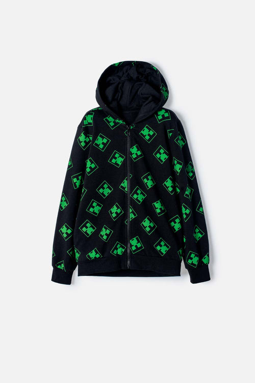 BUZO DE MINECRAFT NEGRO Y VERDE CON CAPUCHA PARA NIÑO
