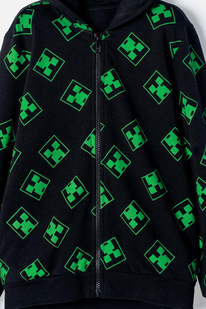 BUZO DE MINECRAFT NEGRO Y VERDE CON CAPUCHA PARA NIÑO