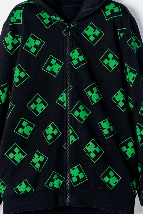 BUZO DE MINECRAFT NEGRO Y VERDE CON CAPUCHA PARA NIÑO