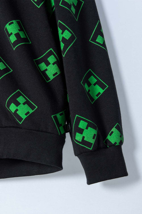 BUZO DE MINECRAFT NEGRO Y VERDE CON CAPUCHA PARA NIÑO