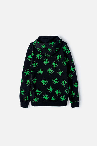 BUZO DE MINECRAFT NEGRO Y VERDE CON CAPUCHA PARA NIÑO