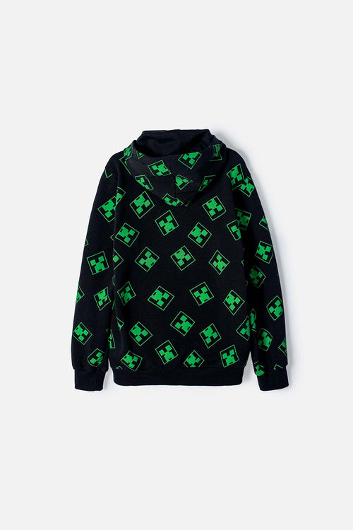 BUZO DE MINECRAFT NEGRO Y VERDE CON CAPUCHA PARA NIÑO