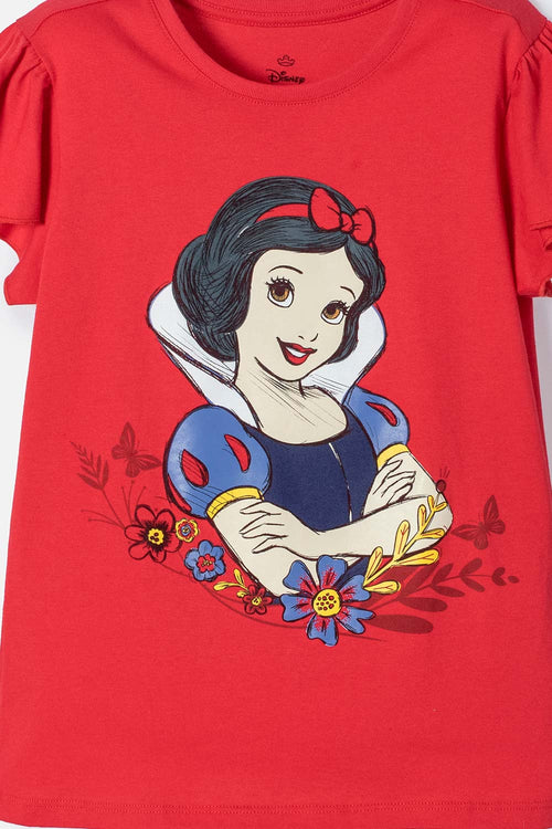 CAMISETA DE BLANCANIEVES ROJA ESTAMPADA EN FRENTE PARA NIÑA