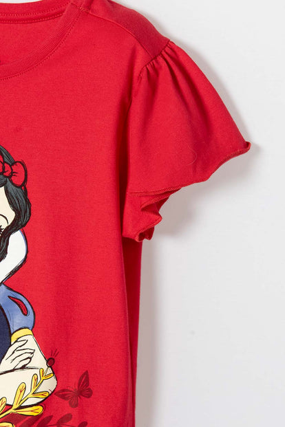 CAMISETA DE BLANCANIEVES ROJA ESTAMPADA EN FRENTE PARA NIÑA