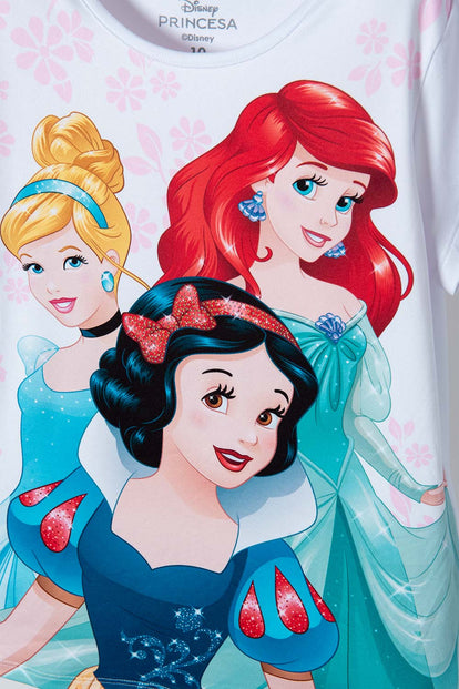 CAMISETA DE PRINCESAS DISNEY BLANCA MANGA CORTA PARA NIÑA