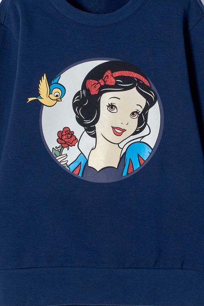BUZO DE BLANCANIEVES AZUL ESTAMPADO EN FRENTE PARA NIÑA
