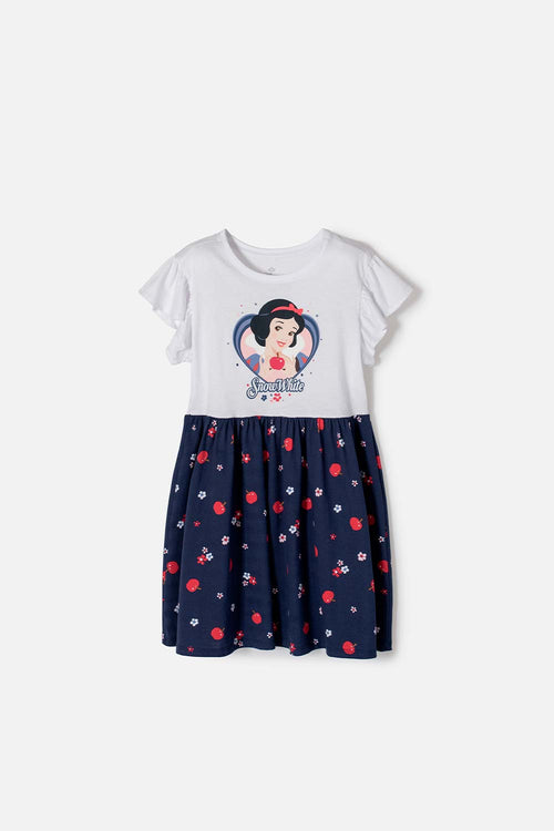 VESTIDO DE BLANCANIEVES BLANCO Y AZUL DE MANGA CORTA CON BOLERO PARA NIÑA