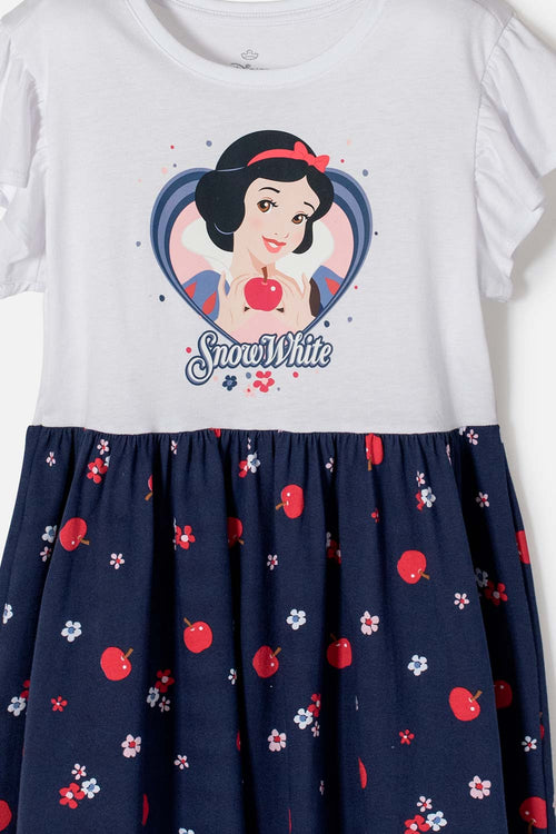 VESTIDO DE BLANCANIEVES BLANCO Y AZUL DE MANGA CORTA CON BOLERO PARA NIÑA