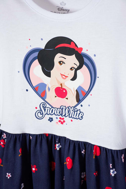 VESTIDO DE BLANCANIEVES BLANCO Y AZUL DE MANGA CORTA CON BOLERO PARA NIÑA