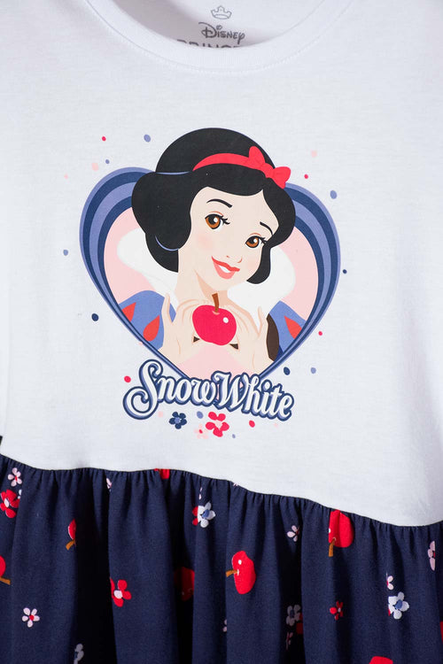 VESTIDO DE BLANCANIEVES BLANCO Y AZUL DE MANGA CORTA CON BOLERO PARA NIÑA