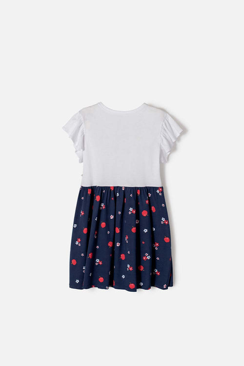 VESTIDO DE BLANCANIEVES BLANCO Y AZUL DE MANGA CORTA CON BOLERO PARA NIÑA