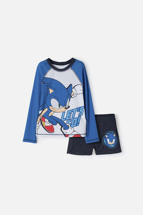 SONIC LONG SLEEVE BLUE AND WHITE BATHING SUIT FOR BOYS