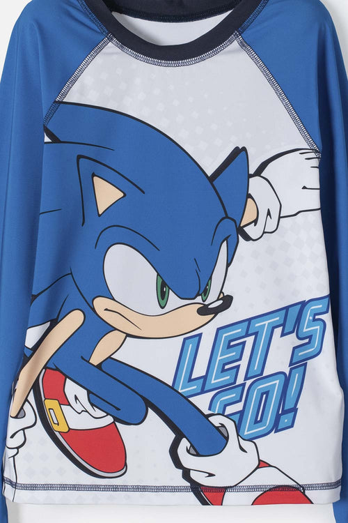 SONIC LONG SLEEVE BLUE AND WHITE BATHING SUIT FOR BOYS