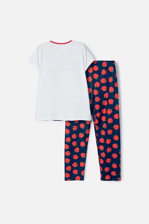 PIJAMA DE BLANCANIEVES BLANCA Y AZUL DE PANTALÓN LARGO PARA NIÑA
